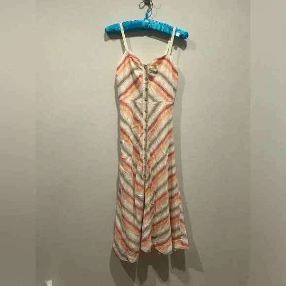 FREE PEOPLE Striking Striped Ivory Multi Midi Dress / No Size, fits like a XS / - Picture 3 of 10